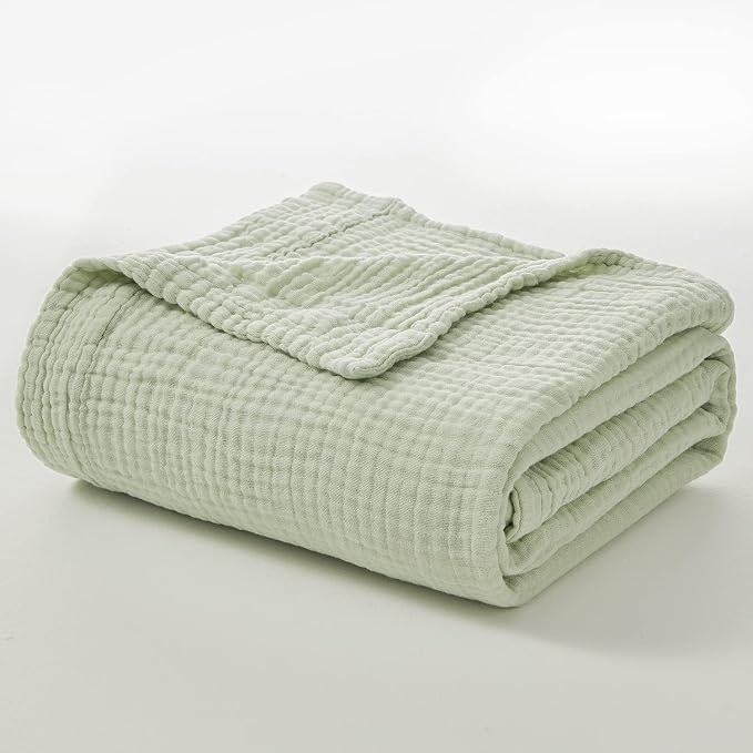 EMME Cotton Throw Blanket 100% Muslin Soft Blanket for Couch 4-Layer Breathable Gauze All Season Soft and Lightweight Pre-Washed Cotton (Mint Green, 50"x71")