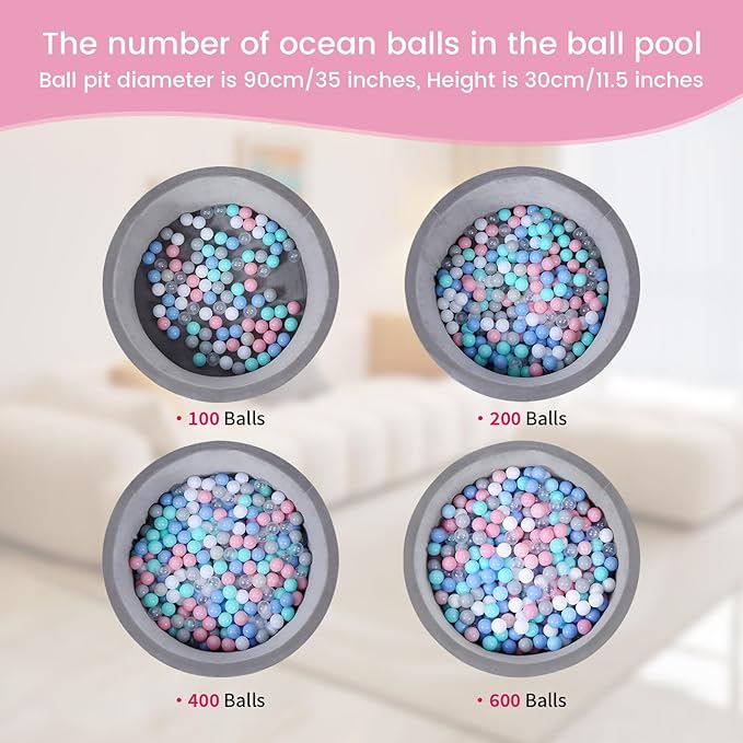 Ball Pit Balls for Toddlers 1-3, 200pcs Crush Proof Plastic Balls for Girls Ball Pit, BPA Free Non-Toxic Play Balls for Baby Pool, Playhouse, Tent, for Dogs & Pets, White, Clear & Pink