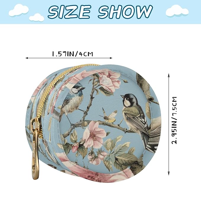 Pacifier Holder with Clip Pacifier Case for Diaper Bag Round Baby Pacifier Pouch Box Bag Portable Birds on The Floral Branches