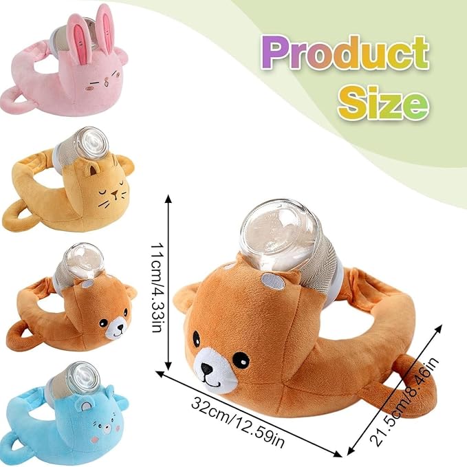 Plush Bottle Holder Pillow, Hands Free Feeding Nursing Assistant, Ergonomic Bottle Support Cushion, Soft Animal Cover Protector, Machine Washable, Neck Pillows, Bottle Not Included (Bear)