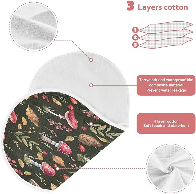 Kigai Colorful Mushroom Baby Burp Cloths Extra Soft and Absorbent Burping Rags Cotton Burp Clothes Washcloths Baby Essentials for Newborn Boys Girls 2 Pack