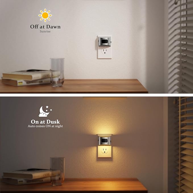 JandCase Motion Sensor Night Light, Night Lights Plug into Wall, Dusk to Dawn Sensor Nightlight with Motion Activated, 30/60/100lm Brightness Dimmable, 3000K Warm White, for Kids Bedroom Hallway