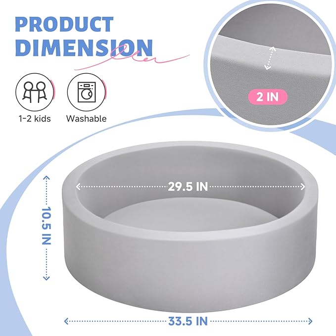 Wilwolfer Foam Ball Pit for Toddlers, Large Baby Ball Pit for Babies with Soft Memory Sponge, Indoor Outdoor Baby Playpen, Kids Play Ball Pool, Gift Toys for Infants Boys and Girls (Gray, NO Balls)