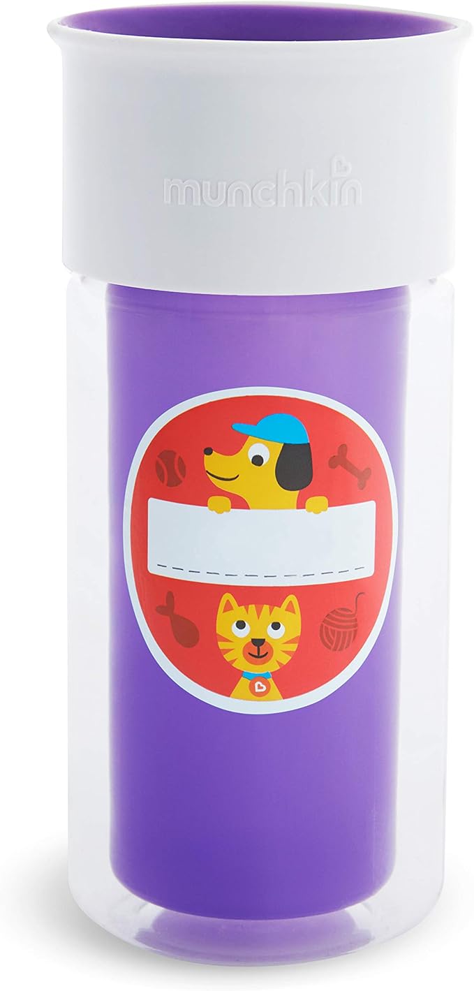 Munchkin® Miracle® 360 Insulated Sippy Cup, Includes Stickers to Customize Cup, 9 Ounce, Purple