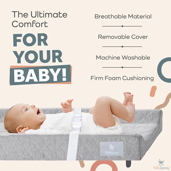 Contoured Baby Changing Pad ??Waterproof & Breathable Diaper Changing Pad | Removable Washable Cover, Non-Slip Base & Safety Strap | Standard Size for Dresser & Changing Table Pads