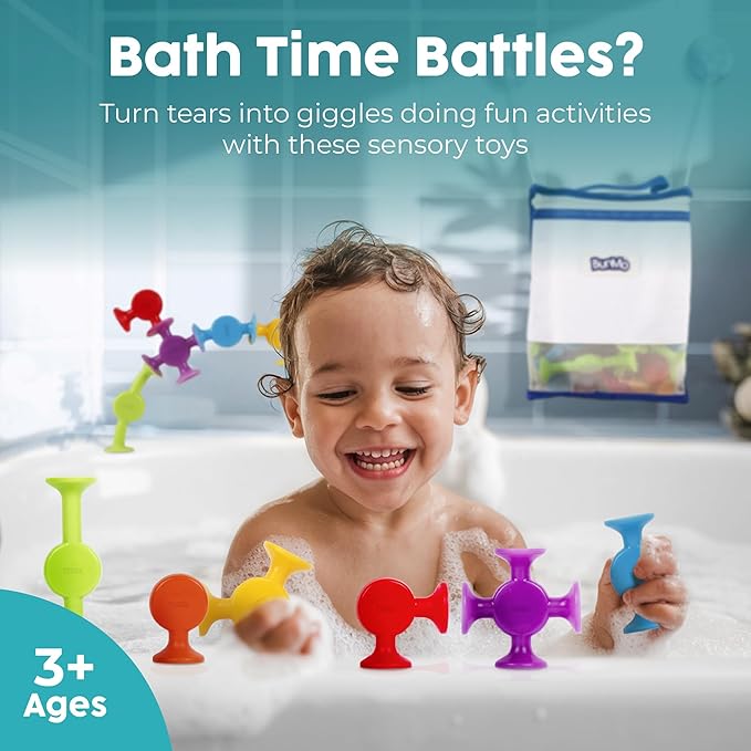 BUNMO Bath Toys Suction - Connect, Build, Create - Bath Toys - Hours of Fun & Creativity - Fine Motor Skills - Stimulating Sensory Toys - Non-Mouthable Toy 3+ - Smooth 24 Pack