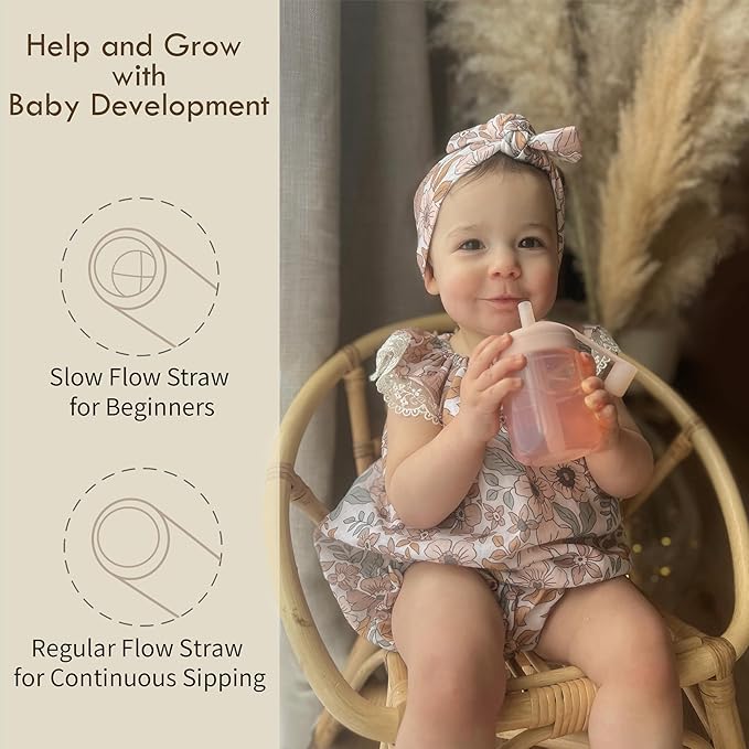 Moonkie Baby Straw Cup & Silicone Sippy Cup Set | 3-Stage Toddler Training Cup, BPA-Free, Drop-Proof, 5oz & 4oz Cups | Ideal for Baby Led Weaning, 6 Months+ | Spill-Proof, Food-Grade Silicone, 2-Pack