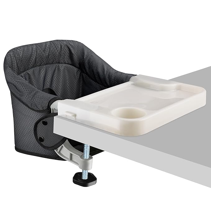 Hook On Chair with Removable Dining Tray, Portable Table High Chair, Folding Compact Baby Seat with Storage Bag for Indoor/Outdoor(Black)