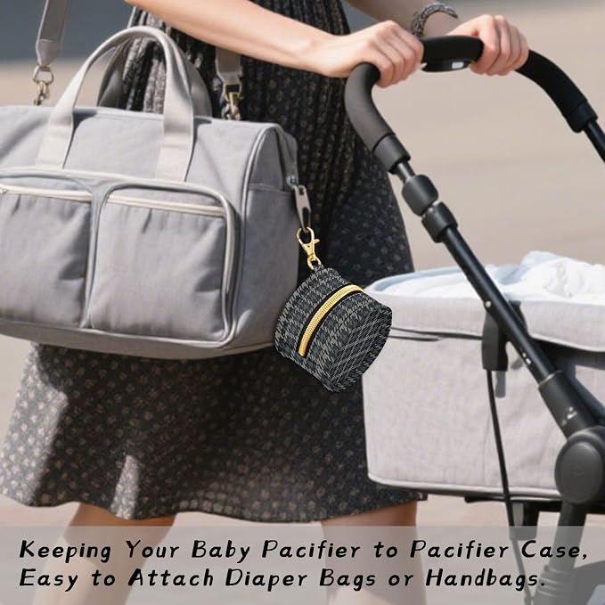 Black Gray Houndstooth Print Pacifier Holder Case with Clip Portable Pacifier Storage Bag for Girls Boys