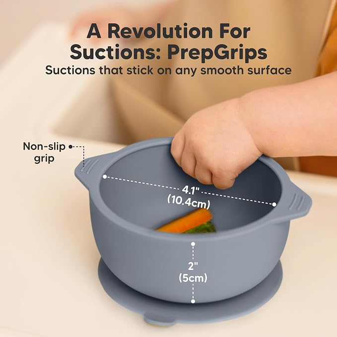 KeaBabies 3-Pack Silicone Baby Spoons and 2-Pack Baby Bowls with Suctions, Lids - Toddler First Food Training Spoon - Silicone Suction Bowls for Boy, Girl