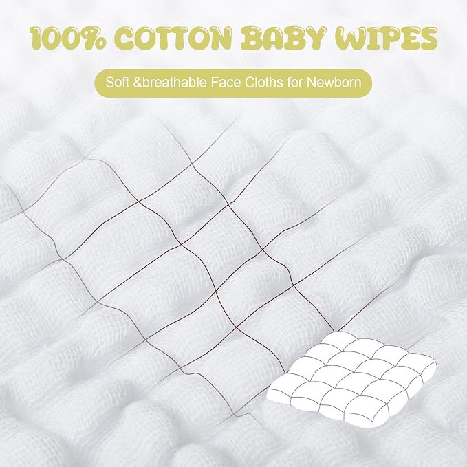 Chumia 30 Pcs Baby Muslin Washcloths Muslin Burp Cloths Baby Towel Natural Cotton Burp Cloths Wipes Soft Newborn Face Towel Absorbent for Face Bath Shower, 12 x 12'' (White)