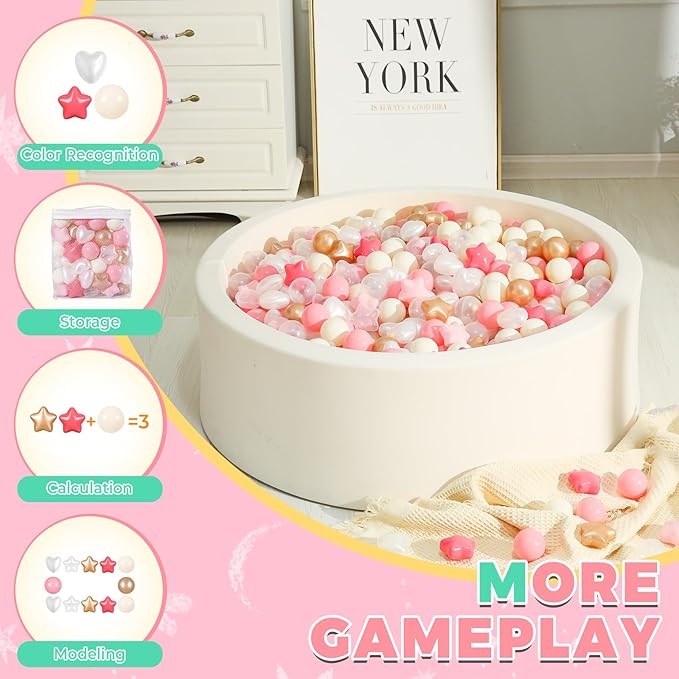 TRENDPLAY Ball Pit Balls Star and Heart Shapes for Toddlers - 50 100 200 500 Count Plastic Balls for Ball Pit Fun and Play
