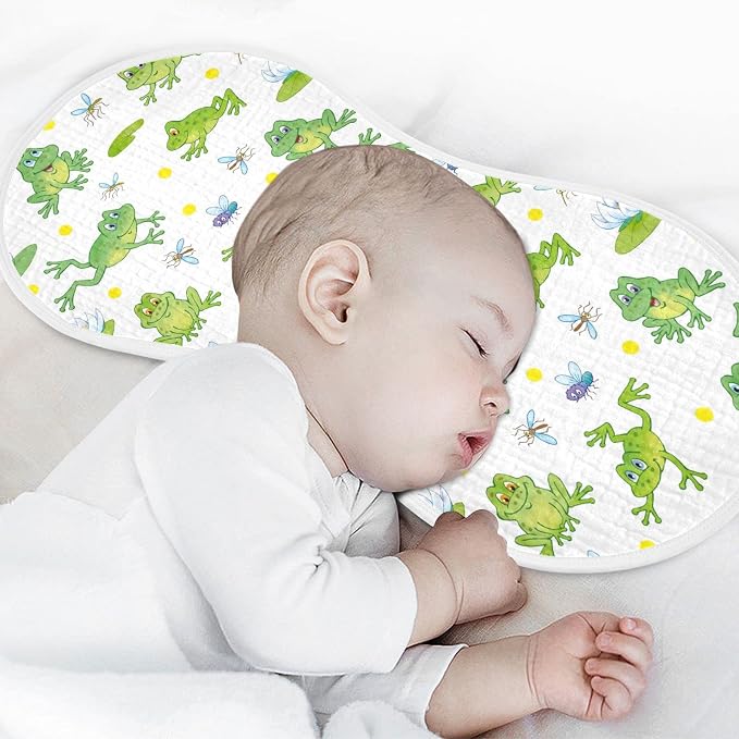 Cartoon Frog Lily Lotus Leaf Muslin Burp Cloths for Baby 4 Pack 100% Cotton Baby Washcloths Bibs for Boy Girl