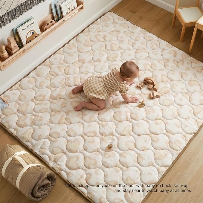 Momcozy Baby Play Mat for Floor, 59"x71" Thickened Playpen Mat, Playmate for Baby Tummy Time, Waterproof & Non-Slip, Foldable Outdoor Mat with Carrying Handle, Leopard