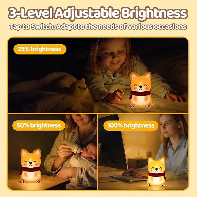 Mewaii BPA-Free Siliconeä¸?Huggwaii Corgi Dog Night Light for Kids, 3 Brightness Levels Nursery Dog Lamp, 30 Min Timer&Rechargeable Cute Puppy Kids Night Light for Bedroom Decor,Corgi Gifts for Boys