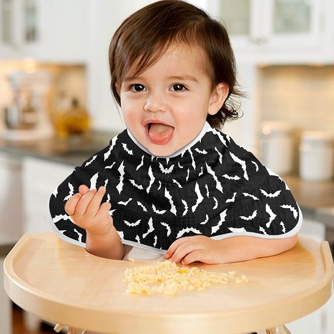 Halloween Bats Muslin Burp Cloths for Baby Boys and Girls - 2-Pack Ultra Absorbent Muslin Washcloths, Newborn Towel, Milk Spit Up Rags, Burp Cloth Bibs, 22 x 11 Inch