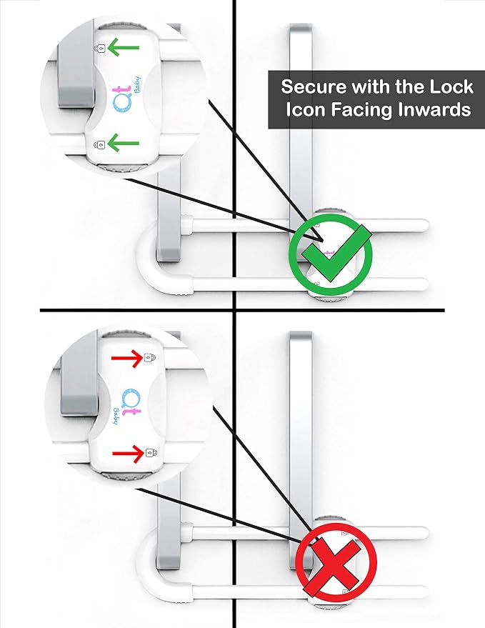 QT BABY - 20 Pack - Baby Proofing Cabinet Locks Adjustable U Shaped Baby Safety Latches for Drawers, Fridge, Closet Modern Baby Proofing Cabinet Lock with Extra Secure Lock Buttons (Thunder Grey)