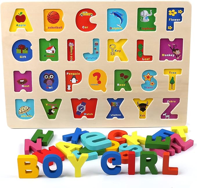 Wooden Puzzles for Toddlers, Kesletney Wooden Alphabet Number Shape Learning Puzzles for Kids, 3 in 1 Montessori Preschool Educational Toys for Boys Girls Ages 3 4 5 Years Old