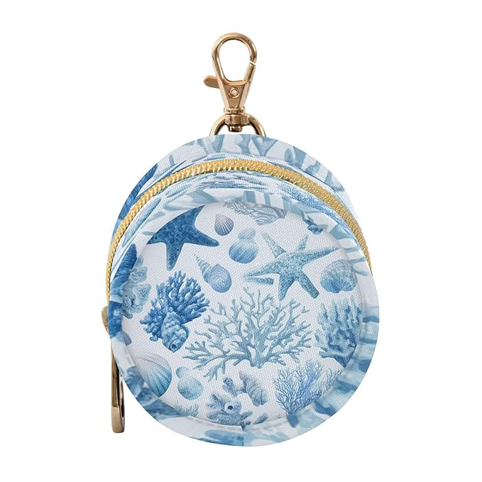 Pacifier Holder with Clip Pacifier Case for Diaper Bag Round Baby Pacifier Pouch Box Bag Portable Blue Starfish Corals Shellfish