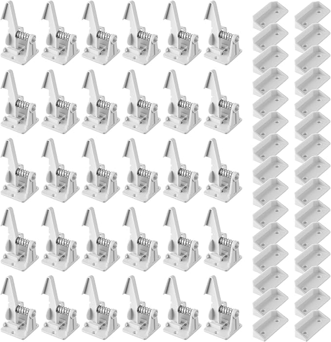 Tuanse 30 Pcs Cabinet Locks Child Safety Latches Invisible Safety Drawer Latches with Screws Self Adhesive Cabinet Drawer Locks for Baby Child Proofing Home Kitchen Furniture Door(White)