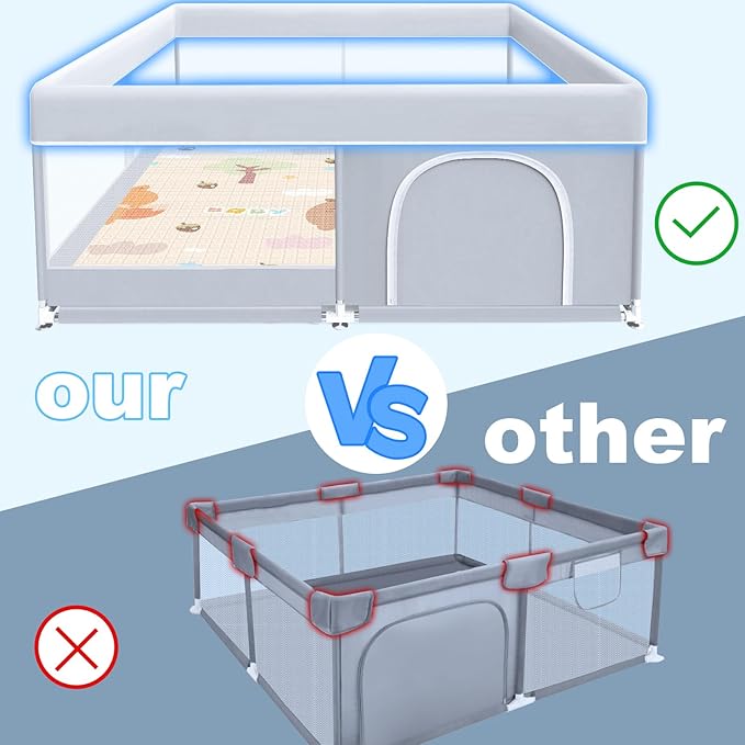 XVISHX Baby Playpen with Mat, 50 x 50 Inch Play Pen Playards, Playpen for Babies and Toddlers, Baby Playard for Indoor & Outdoor Active Center Game Fence, Skin-Friendly Fabric and Soft Breathable Mesh