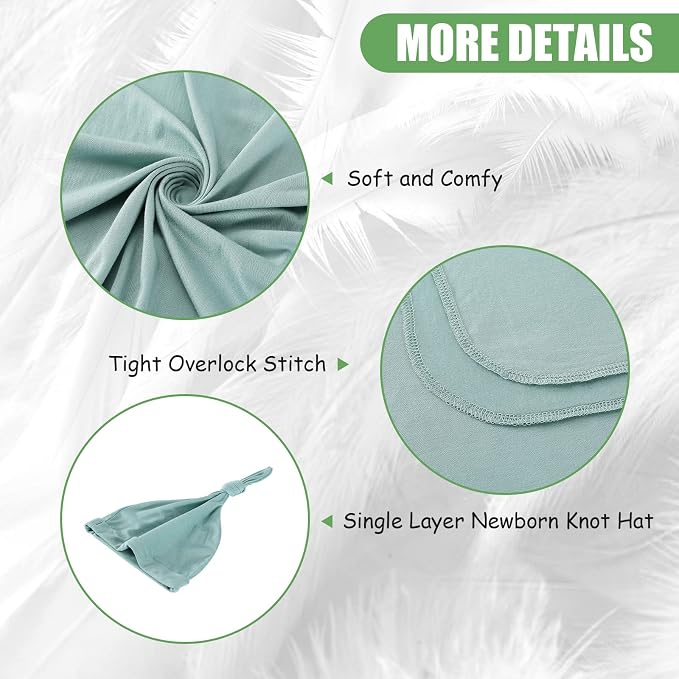 Cotton Knitted Baby Swaddle Blanket with Hat Headband Set Newborn Swaddle Wrap Receiving Blankets for Baby Girl Boy 35" x 35"(LightGreen)