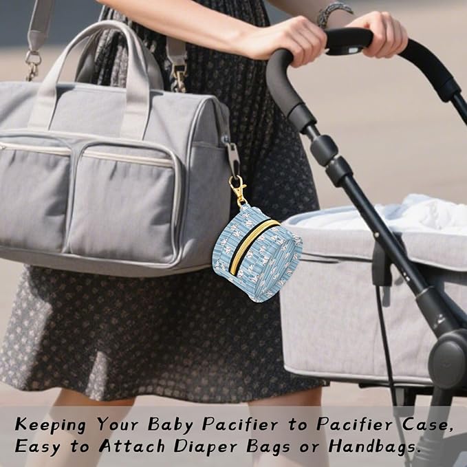 Sports Heart Baseball Blue Print Pacifier Holder Case for Diaper Bag Portable Travel Pacifier Storage Case with Clip Pacifier Storage Container for Outdoor Purse Baby Girls Boys