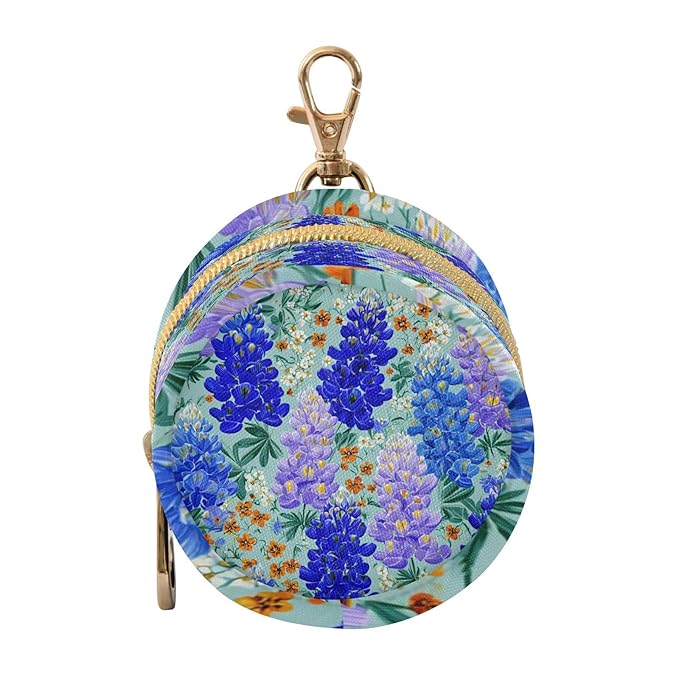 Pacifier Holder with Clip Pacifier Case for Diaper Bag Round Baby Pacifier Pouch Box Bag Portable Turquoise Bluebonnets Small Flowers