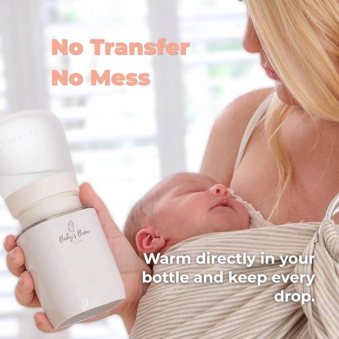 Baby’S Brew Portable Bottle Warmer – Cordless Baby Bottle Warmer for Breastmilk & Formula, Rechargeable Travel Milk Warmer, Leak-Proof, Compact, White, Adapter Not Included