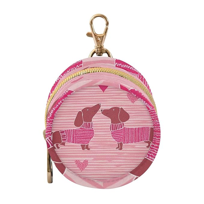 Pacifier Holder with Clip Pacifier Case for Diaper Bag Round Baby Pacifier Pouch Box Bag Portable Pink Striped Dachshunds and Hearts