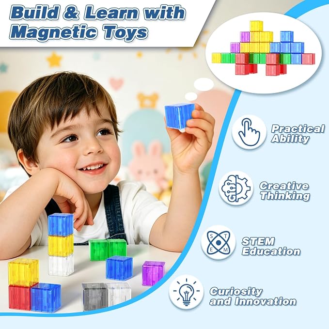 Apluses Magnetic Building Blocks - Transparent Magnetic Cubes, STEM Magnet Toddler Boys Toys for Kids Age 3-5, Travel Sensory Autism Preschool Montessori Toys for 3+ Year Old, Birthday Girls Gifts