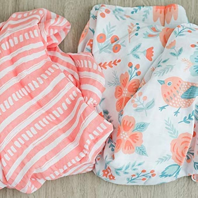 GRACED SOFT LUXURIES Muslin Swaddle Blankets | Breathable, Luxury, Soft & Decorative Baby Swaddle Blanket | Sunrise Bloom, 2-Pack - 47" x 47"