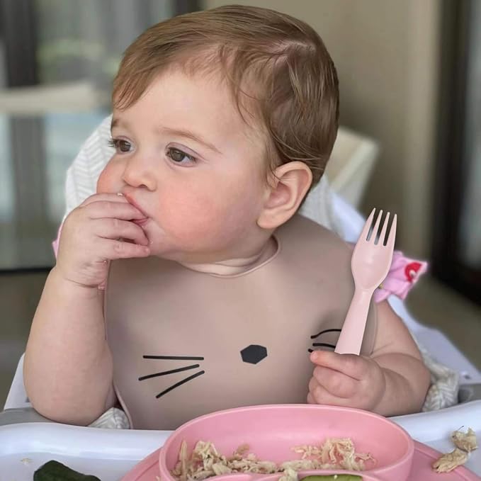 12 Pcs Kids Spoons and Forks Toddler Utensils Plastics Reusable Silverware Baby Cutlery Set Feeding Dinnerware Utensils BPA Free Microwave Dishwasher and Freezer Safe- Pink