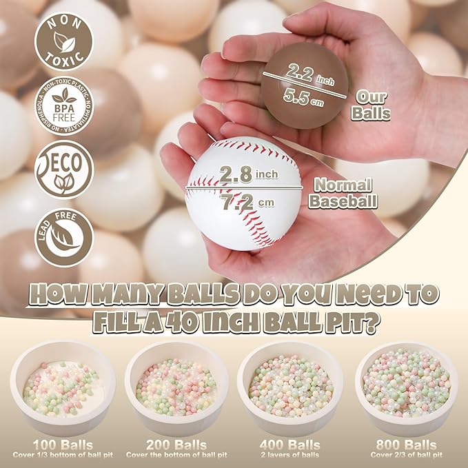 GOGOSO Ball Pit Balls for Toddlers Phthalate-Free BPA-Free Non-Toxic Crush Proof Soft Plastic Play Balls Baby Kids Shape Tent Pool Playhouse Playpen Party Decor,Coffee Brown Beige,100PCS