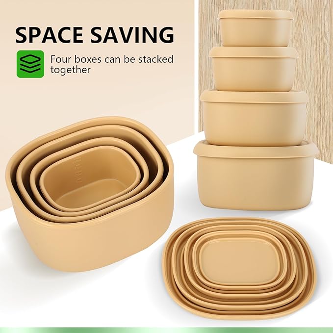 4 Pcs Silicone Food Storage Containers with Lids，BPA Free Reusable Silicone Storage Containers for Food Freezer Containers Freezer Dishwasher Safe (33.8oz, 20oz, 10oz, 6.7oz)