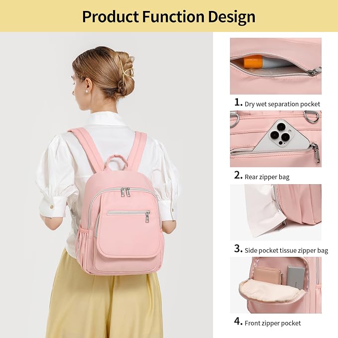 Small Diaper Bag Backpack, Mini Diaper Bag Purse with 10 Pockets, Travel Baby Bag for Baby Girls, Insulated Pockets, Stroller Straps,pInk