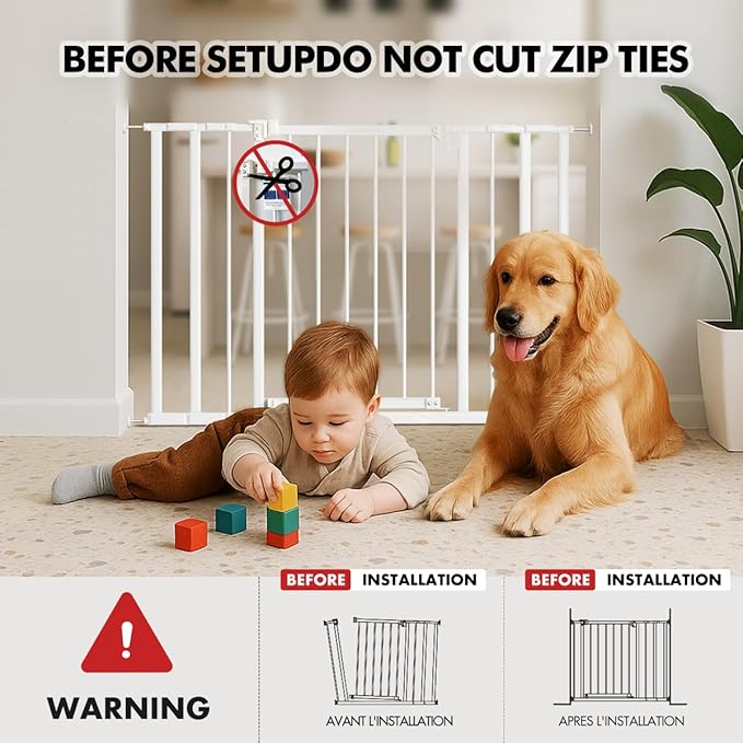 Baby Gate for Stairs, 28.5"-40" Adjustable Width, 30" Height, Dog Gate for Doorways with Pressure & Wall Mount Kits, Baby Safety Gate for Stairs, Doorways, and Indoor Use (white28.5-40",30")