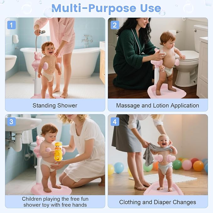 2-in-1 Adjustable Infant Baby Bath Support Set Bear Design with Little Toy Duck | Joyful Bath Time Bundle for Infants & Toddlers | Portable Bathroom Safety Non-Slip Shower Station for 6-48 Months
