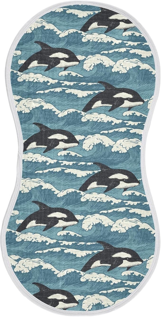 Muslin Burp Cloths for Baby Boys and Girls - 1-Pack Ultra Absorbent Killer Whale Orca Muslin Washcloths, Newborn Towel, Milk Spit Up Rags, Burp Cloth Bib for Unisex, 22 x 11 Inch