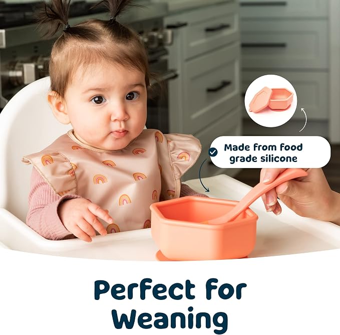 Tiny Twinkle Silicone Suction Bowl with Lid for Baby and Toddler - 100% Silicone - BPA Free - Microwave Safe - Suction Bowls For Baby, Snack Containers For Toddlers (Coral)
