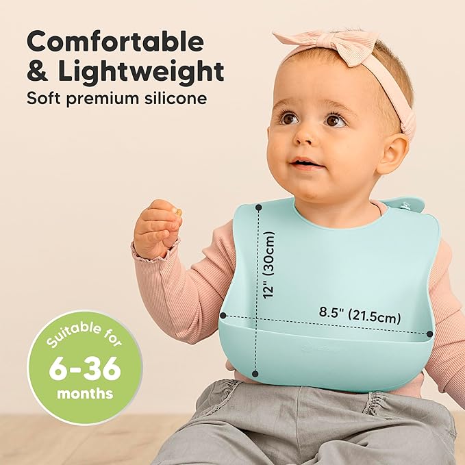 KeaBabies 2-Pack Silicone Bibs for Babies, Toddlers Girl, Boy ??Sturdy Food-Grade Baby Bibs for Eating, Large Food Catcher, Clean & Put On Easily, Waterproof Toddler Feeding Essentials (Amaze)
