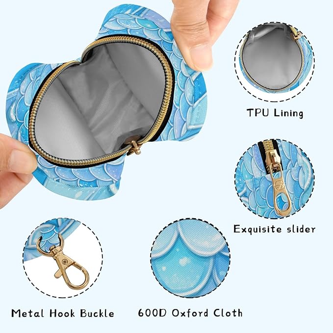 Pacifier Holder with Clip Pacifier Case for Diaper Bag Round Baby Pacifier Pouch Box Bag Portable Blue Fish Scale Pattern