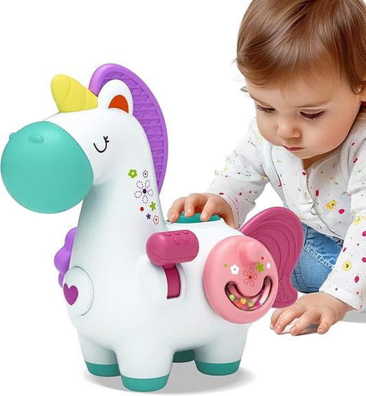 iPlay, iLearn Baby Unicorn Activity Cube, Infant Busy Cube Montessori Toy for 1 Year Old, Babies Carseat Plane Travel Toy, Toddler Sensory Development Learning Birthday Gift 6-9-12-18 Months 2 3 Years