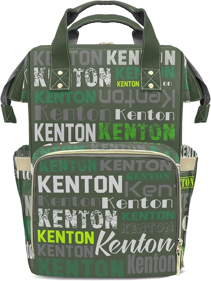 Custom Name Boy Baby Bags, Nylon Personalized Diaper Bag Backpack for Baby Boy Mom, Green, Large Capacity, Waterproof, Multifunctional, Adjustable Shoulder Straps