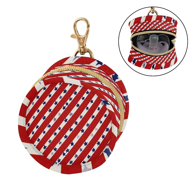 Pacifier Holder with Clip Pacifier Case for Diaper Bag Round Baby Pacifier Pouch Box Bag Portable Patriotic Striped Red Stars