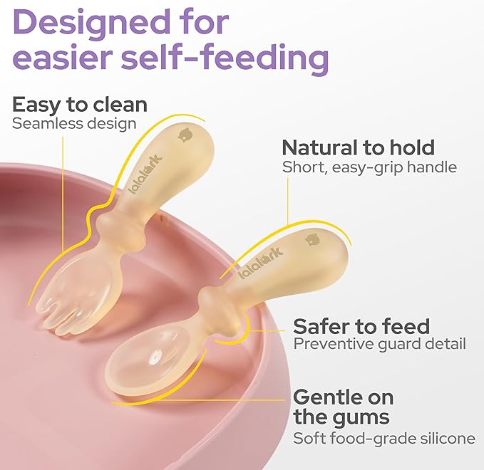 3-in-1 PPSU Baby Suction Plates with Spoon & Fork - Premium Bottle-Grade Silicone Divided Dishes, Stage-Based Self-Feeding Dinnerware 6M-3Y, BPA Free Odor & Stain Resistant, Microwave Dishwasher Safe