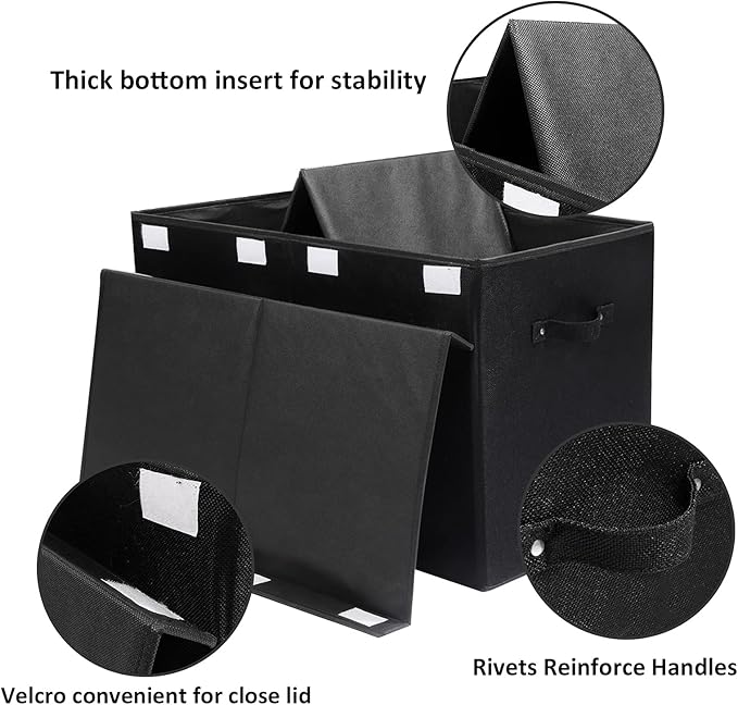 popoly Large Toy Box Chest Storage with Flip-Top Lid, Collapsible Kids Storage Boxes Container Bins for Toys, Playroom Organizers, 25"x13" x16" (Linen Black)
