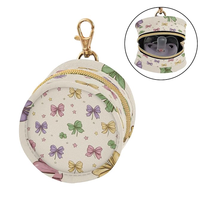 Pacifier Holder with Clip Pacifier Case for Diaper Bag Round Baby Pacifier Pouch Box Bag Portable Elegant Clovers Bows Stars