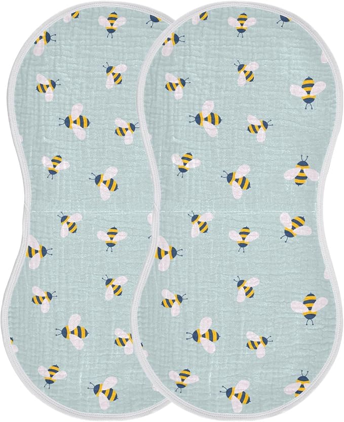 Muslin Burp Cloths for Baby Boys and Girls - 4-Pack Ultra Absorbent Cute Bee Muslin Washcloths, Newborn Towel, Milk Spit Up Rags, Burp Cloth Bib for Unisex, 22 x 11 Inch
