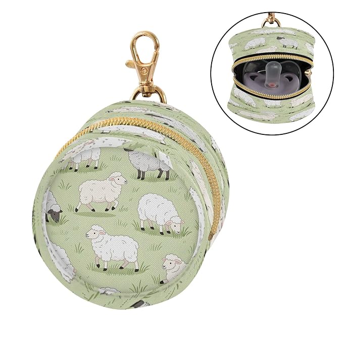 Kigai Pacifier Holder for Diaper Bag & Stroller Cute Sheep Portable Pacifier Case with Clip & Zipper Travel Binky Holder Pouch Baby Essentials for Boys & Girls